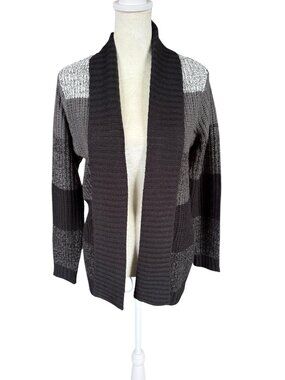 FRESH women's open cardigan sweater long sleeve open knit black and gray PS